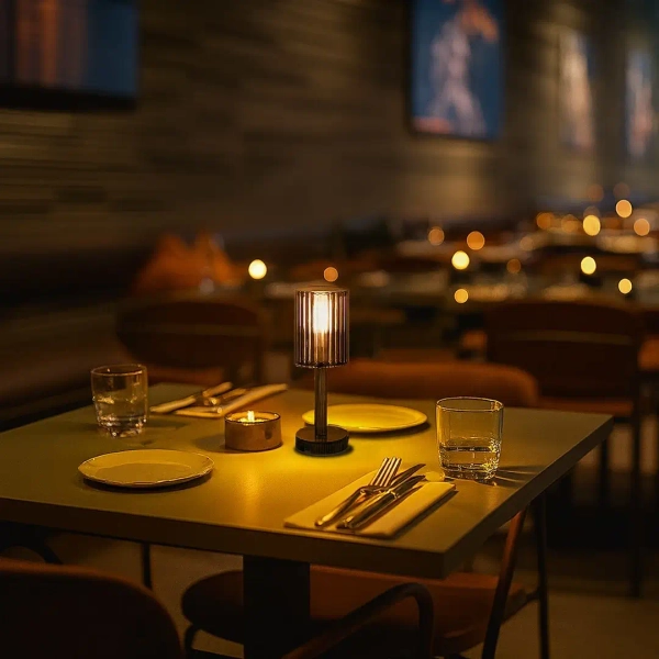 Ryflowana lampa stołowa Simple ML2290 LED 1W CCT przydymiona przezroczysta