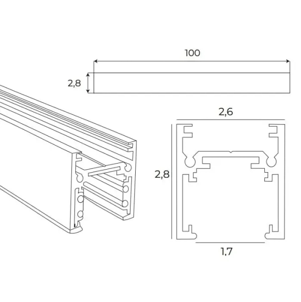 Natynkowy szynoprzewód magnetyczny 1m MT0028 metalowy biały