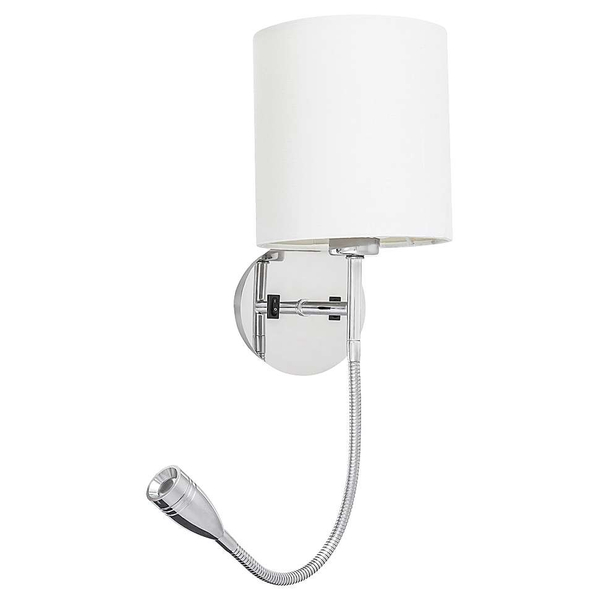 Kinkiet LAMPA ścienna LARKIN 6529 Rabalux abażurowa OPRAWA z peszlem LED 3W 2800K do czytania chrom biała halva