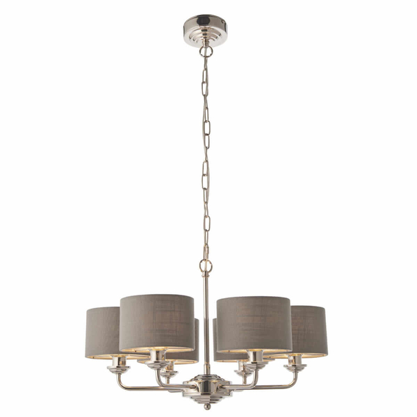 Wisząca lampa do salonu Highclere 94381 Endon z abażurami szara nikiel