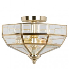 Szklana LAMPA plafon OLD-PARK-PB Elstead sufitowa OPRAWA antyczna mosiądz przezroczysta