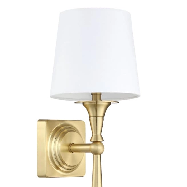 Eklektyczna lampa ścienna Austin W01289BR-WH Cosmolight metal tkanina mosiądz biała