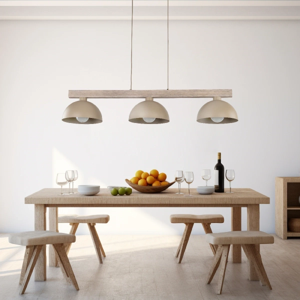 Wisząca lampa nad stół Oslo Sabia 11012 na belce drewnianej beżowy