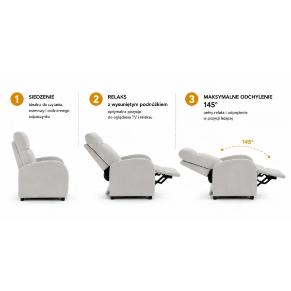 Fotel wypoczynkowy RELAX PREMIUM jasnoszary KH1501100392 z podnóżkiem