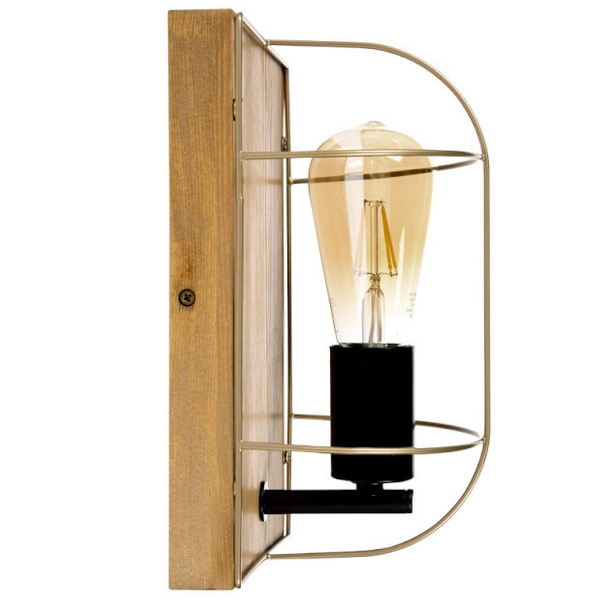 Industrialna lampa ścienna NETUNO 92011151 drewniana druciany drewno złoty