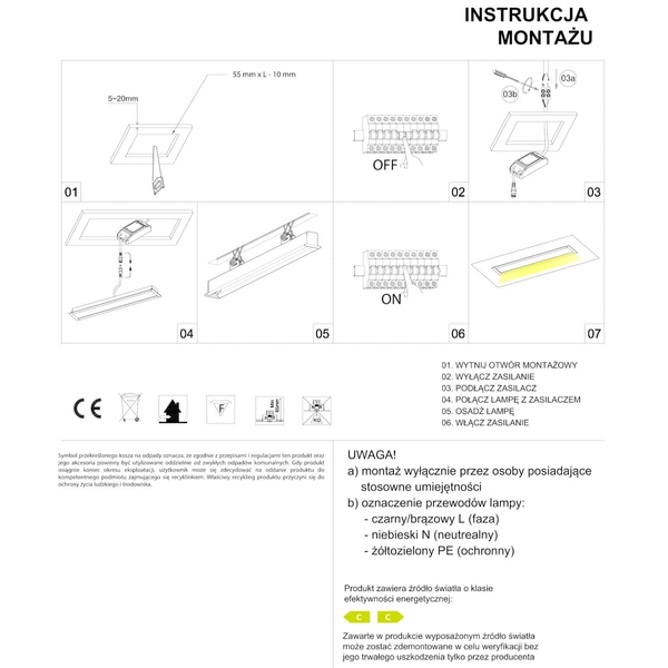 Wpuszczana liniowa lampa Lupinus 2120016102-1 Elkim LED 56W 3000K biała