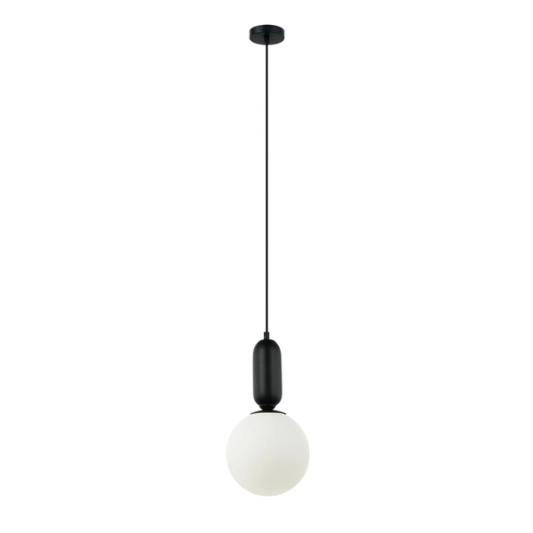 Szklana lampa wisząca Aldeva PND-02340-1M-BK Italux kula metal czarny biały
