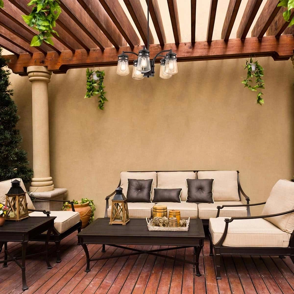 Wisząca lampa ogrodowa Lyndon KL-LYNDON-5P-AZ Kichler na taras IP44 brązowa