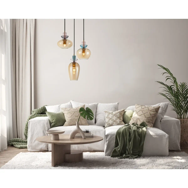 Potrójna szklana lampa wisząca Fanda PND-31882-3A-GD-AMB bursztynowa