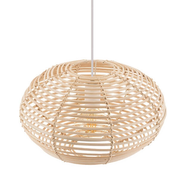 Lampa wisząca Rattan 11153 klatka cage japandi drewniana metalowa biała