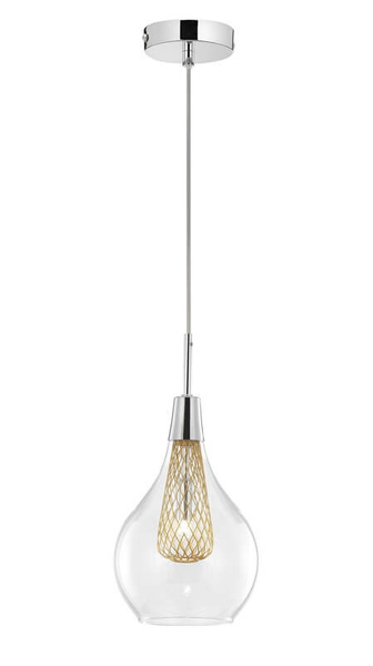 Skandynawska lampa wisząca Zarza szklana łezka chrom złota