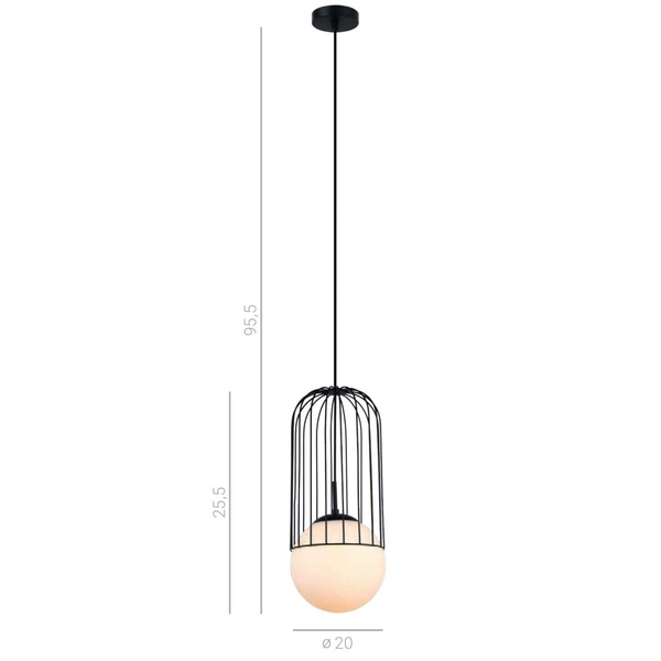 LAMPA wisząca MATTY MDM-3940/1 BK Italux druciana OPRAWA metalowa ZWIS szklana kula ball klatka loft czarna