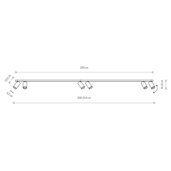 6-punktowa lampa reflektorowa Mono 7770 metalowa do salonu czarna
