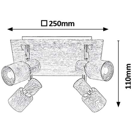 Plafon LAMPA sufitowa MERKUR 6008 Rabalux metalowa OPRAWA kwadratowa regulowane reflektorki wenge