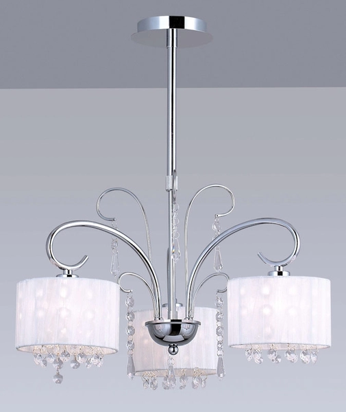 Glamour LAMPA wisząca SPAN MDM1583/3 Italux abażurowa OPRAWA kryształki ŻYRANDOL organza chrom biała