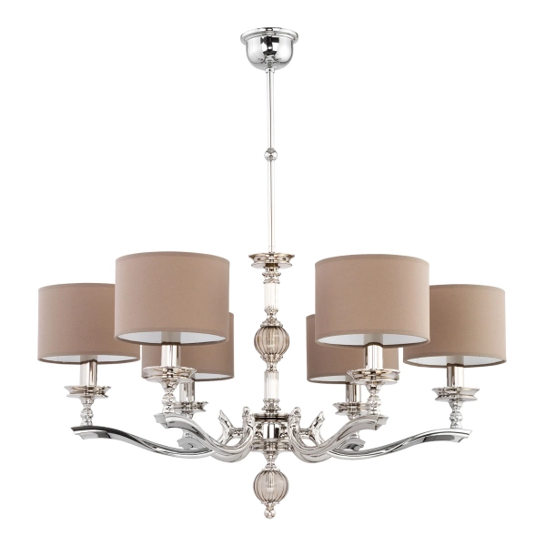 Pałacowy żyrandol do sypialni Tivoli TIV-ZW-6 (N) abażury beżowe nikiel