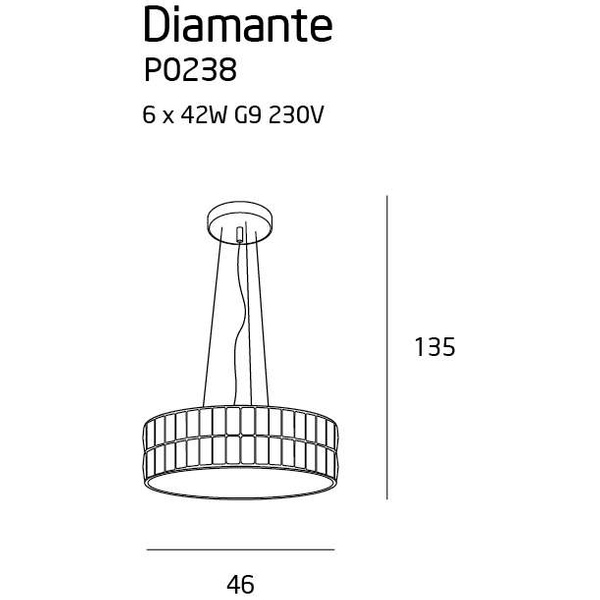 LAMPA wisząca DIAMANTE P0238 Maxlight szklana OPRAWA okrągła ZWIS z kryształkami crystal przezroczysty