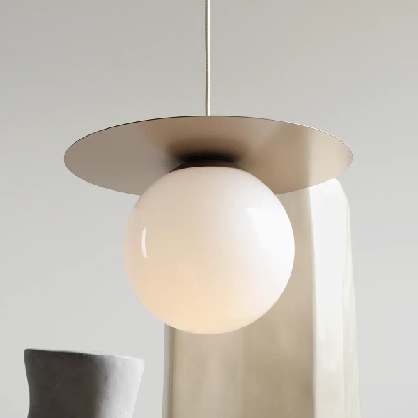 Metalowa lampa salonowa LOOP 1125G17_M Aldex wisząca kula beżowy