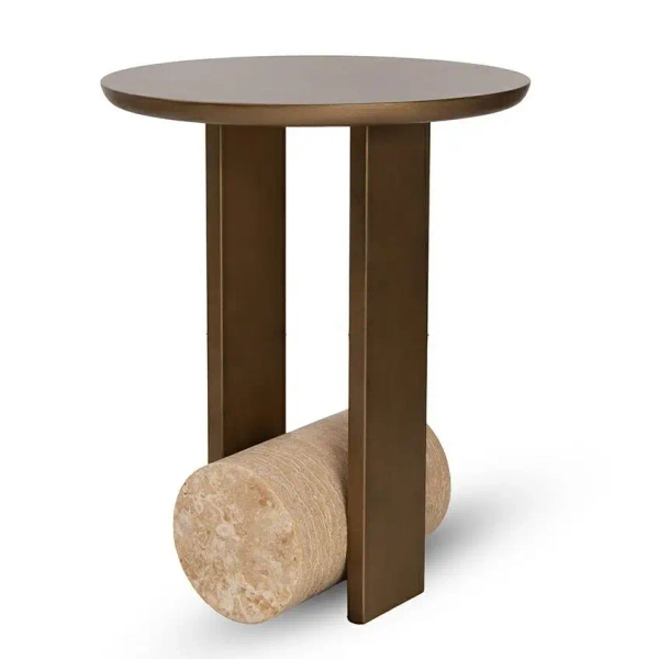Stolik do nowoczesnych wnętrz CAVEA MM001501100371 trawertyn metal 40cm