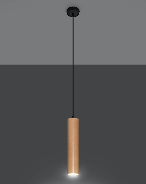 Wisząca LAMPA ekologiczna SL.0636 drewniana OPRAWA tuba ZWIS okrągły czarny