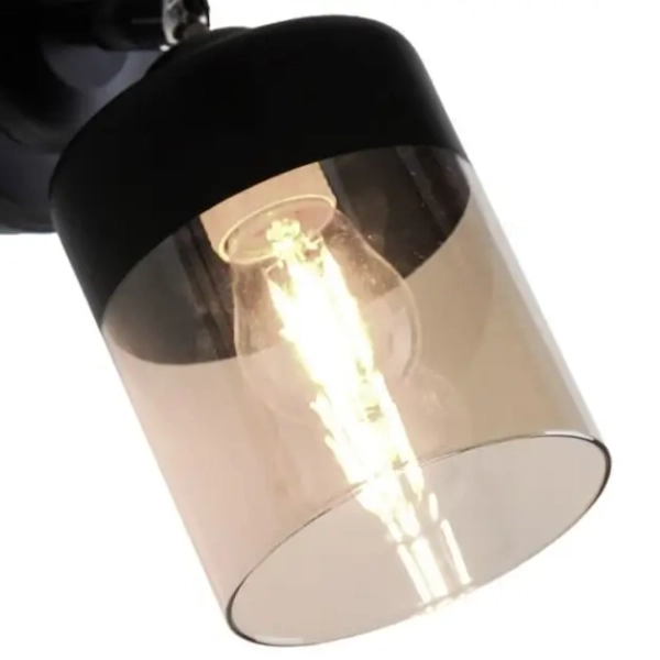 Szklana lampa ścienna tuba PORTO CL19020-1W-BL regulacja czarny bursztynowy