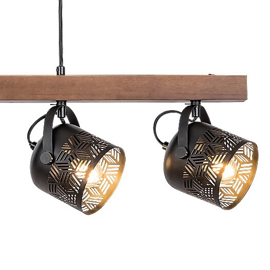 Drewniana lampa wisząca Rotem 3300 belka do kuchni nad wyspę czarna