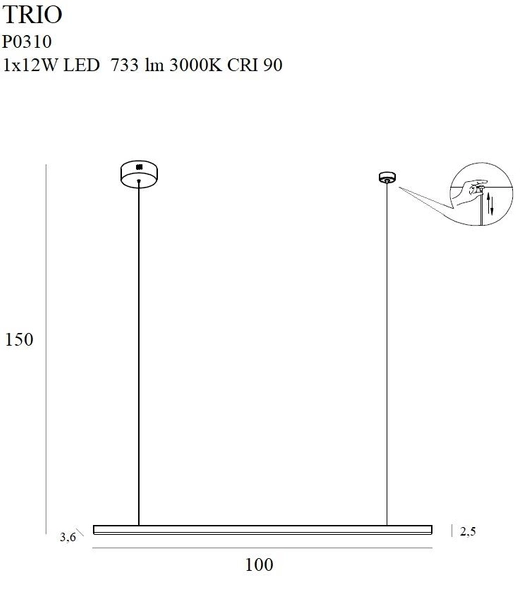 LAMPA wisząca TRIO P0310 Maxlight metalowa OPRAWA prostokątny ZWIS belka LED 12W 3000K listwa czarna