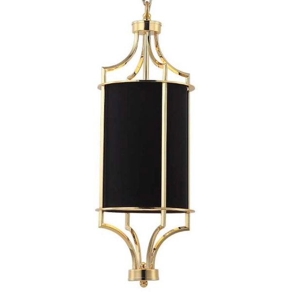 Klasyczna LAMPA wisząca Lunga Gold Nero Orlicki Design abażurowa OPRAWA okrągły ZWIS tuba na łańcuchu czarna złota