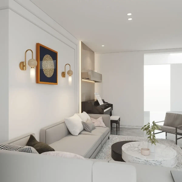 Modernistyczna naścienna lampa Bilo WL0111 tuba biała mosiądz