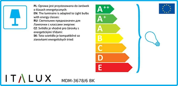 LAMPA sufitowa KRISTY MDM-3678/6 BK Italux industrialna OPRAWA metalowa żarówki bulbs loft czarna