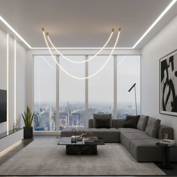 Lampa wisząca SNAKE MD1021-3 biała złota metal PVC LED 45W 3000K 3M wąż ledowy do salonu