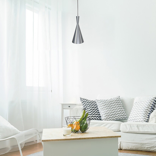 Metalowa lampa wisząca Trincola 5311 stożek do salonu nad stolik srebrny