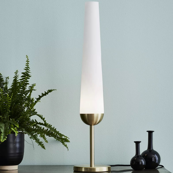 Stołowa lampka tuba BERN 107904 Markslojd modernistyczna szkło białe mosiądz