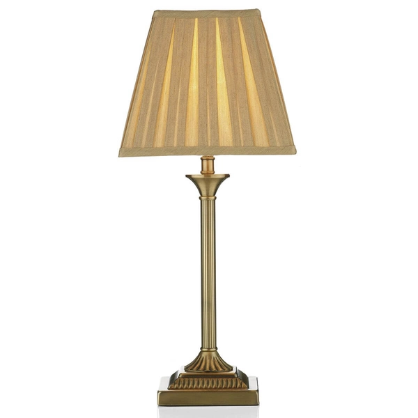Retro lampa stołowa Taylor TAY4075-X z abażurem beżowa mosiądz