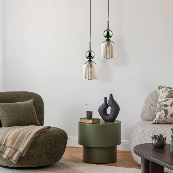 Nowoczesna wisząca lampa Sophia Green 11146 żebrowana zielona
