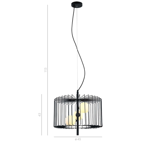 LAMPA wisząca DAREN MDM-3937/3 BK Italux metalowa OPRAWA klatka druciana zwis czarny