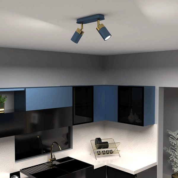 Nowoczesna lampa sufitowa Joker tuby niebieskie złote