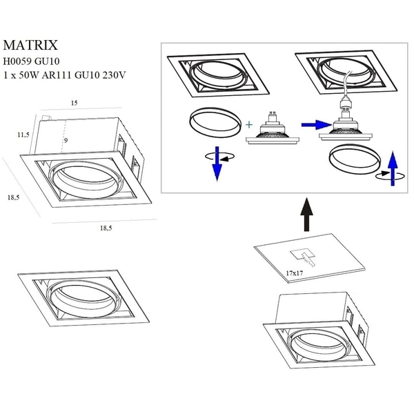 Lampa sufitowa MATRIX H0059 Maxlight regulacja do kuchni metalowa biała