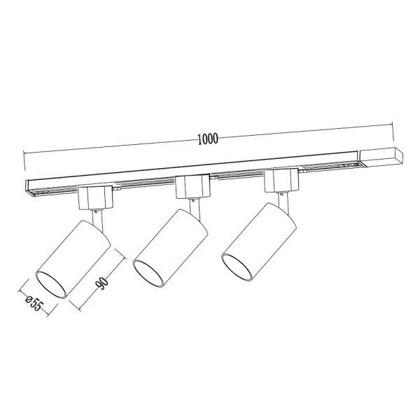 Potrójna sufitowa lampa 1m Tiger Track ML2126 na listwie reflektorki czarny