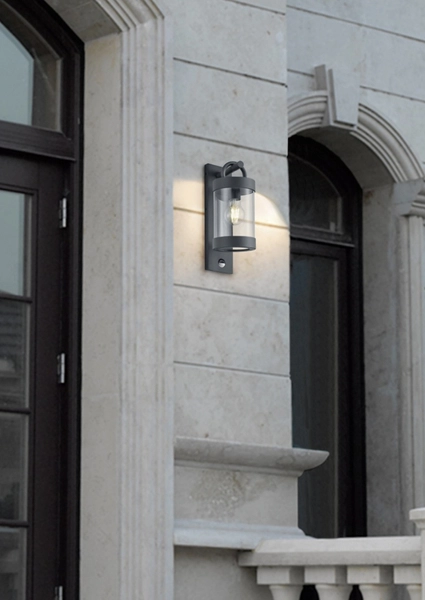 Elewacyjna LAMPA kinkiet CUSTYRA DL142204169 Trio metalowa OPRAWA ogrodowa tuba zewnętrzna z czujnikiem IP44 antracytowa