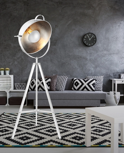 Stojąca lampa loftowa Toma podłogowa do salonu biała srebrna