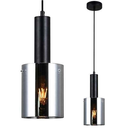 Wisząca LAMPA loftowa SARDO PND-5581-1-SC+SG Italux szklana OPRAWA skandynawski ZWIS okrągła tuba nikiel przydymiona