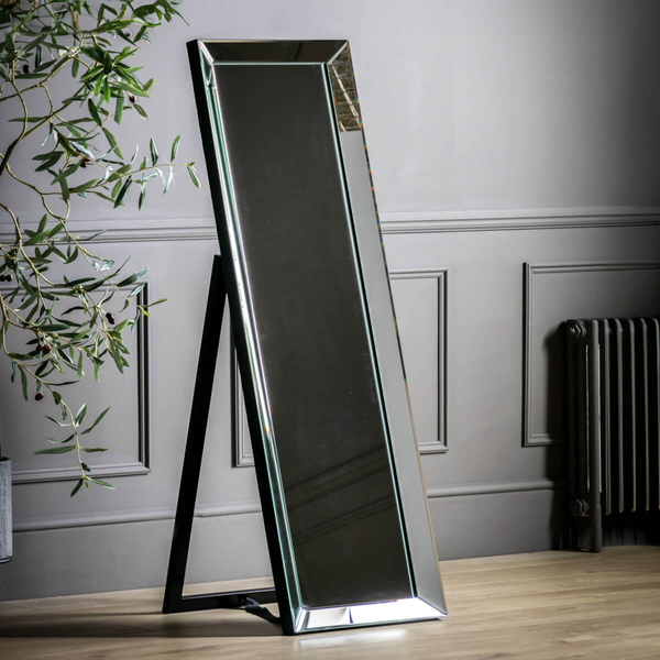 Szklane lustro z podstawką Luna 5055299433249 do salonu srebrne