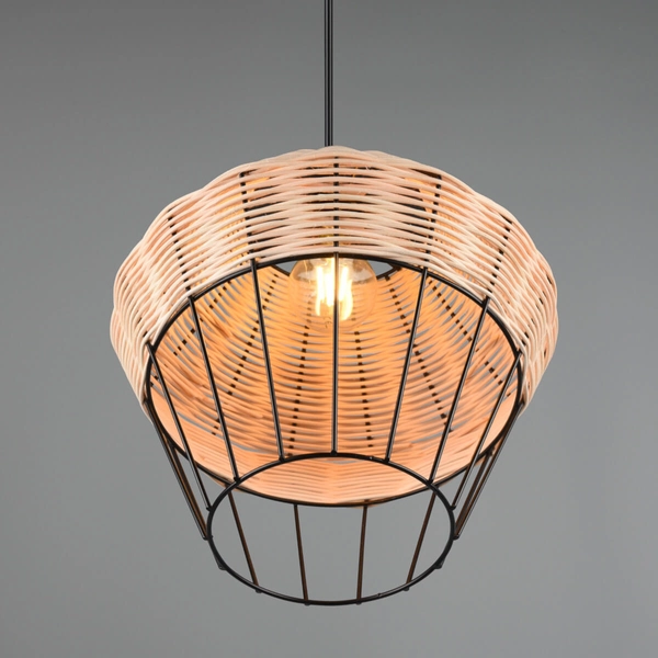 Zwisająca lampa Borka R31261936 RL Light koszyk druciak drewniana czarna