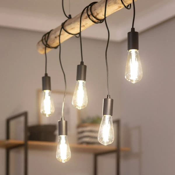 Industrialna wisząca lampa Cerveza ABR-LWL-5XE27 nad wyspę drewniana czarna