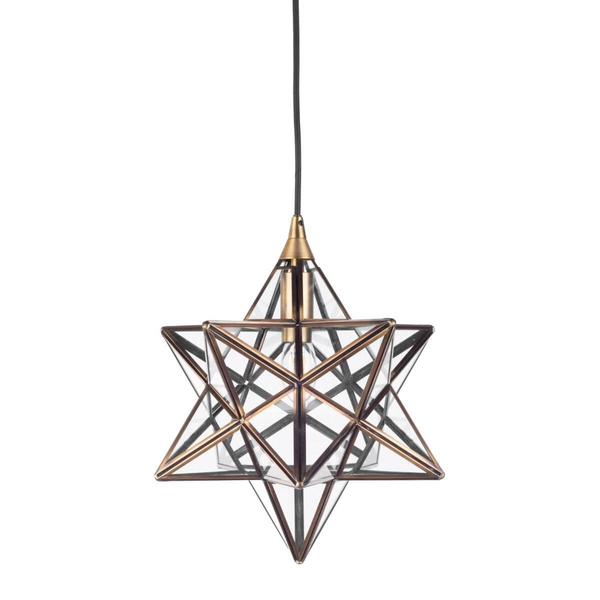 Wisząca lampa metalowa szklana Ilario ILA0175 gwiazda czarna mosiądz