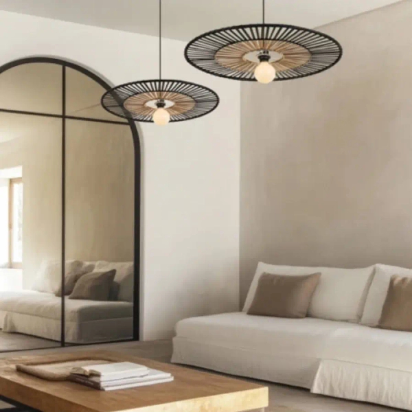 Wisząca bambusowa lampa 19104 dysk do jadalni nad stół czarny