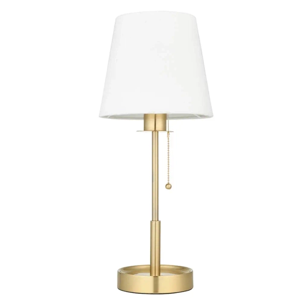 Abażurowa lampka stołowa L&-199595 z włącznikiem biała mosiądz