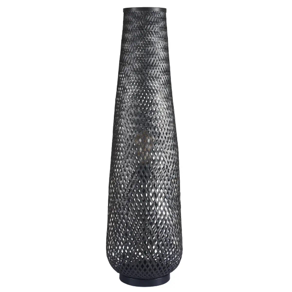 Ażurowa lampa podłogowa Zanzibar 330147 bambusowa z wtyczką czarna