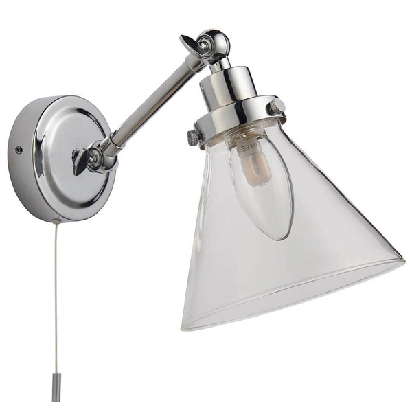 Regulowany kinkiet retro Faraday 93853 IP44 szklany chrom przezroczysty